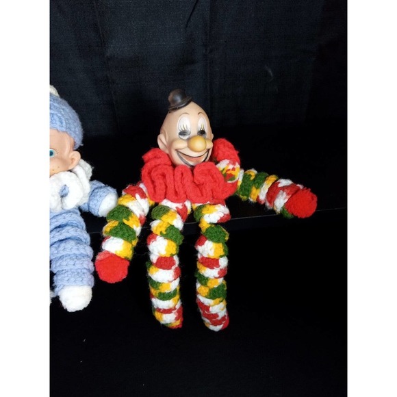 Lot 3 Vintage Handmade YoYo Quilt Circle Fabric Piece Crochet Clown Dolls Baby - Picture 4 of 5